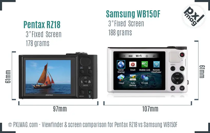 Pentax RZ18 vs Samsung WB150F Screen and Viewfinder comparison Pentax RZ18 vs Samsung WB150F Screen and Viewfinder comparison