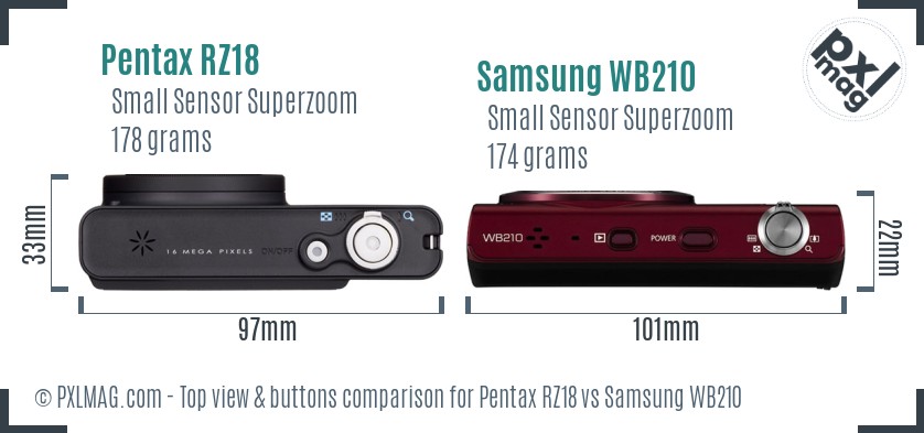 Pentax RZ18 vs Samsung WB210 top view buttons comparison
