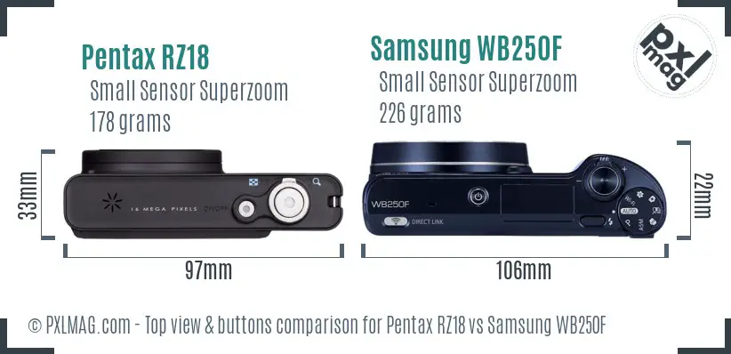 Pentax RZ18 vs Samsung WB250F top view buttons comparison