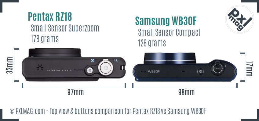 Pentax RZ18 vs Samsung WB30F top view buttons comparison