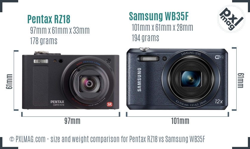 Pentax RZ18 vs Samsung WB35F size comparison Pentax RZ18 vs Samsung WB35F size comparison