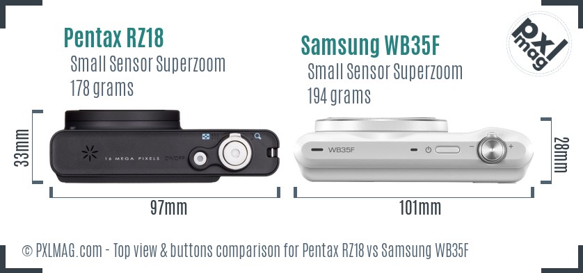 Pentax RZ18 vs Samsung WB35F top view buttons comparison