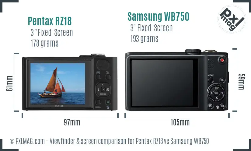 Pentax RZ18 vs Samsung WB750 Screen and Viewfinder comparison
