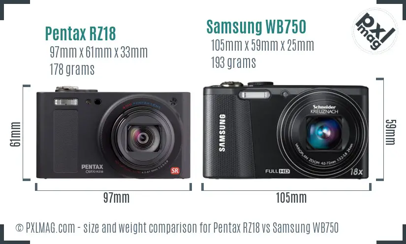 Pentax RZ18 vs Samsung WB750 size comparison