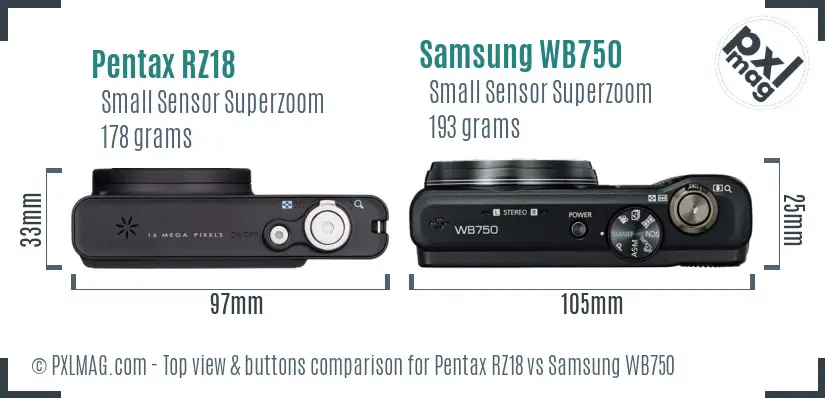 Pentax RZ18 vs Samsung WB750 top view buttons comparison