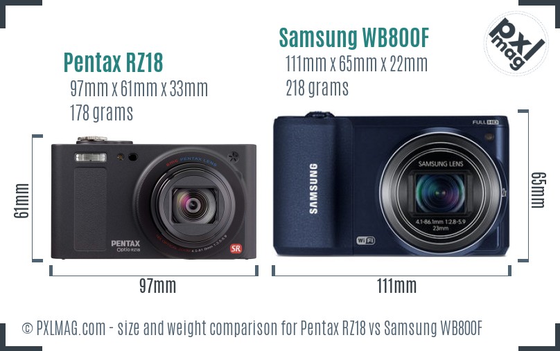 Pentax RZ18 vs Samsung WB800F size comparison
