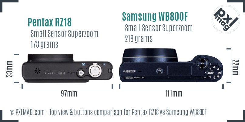 Pentax RZ18 vs Samsung WB800F top view buttons comparison