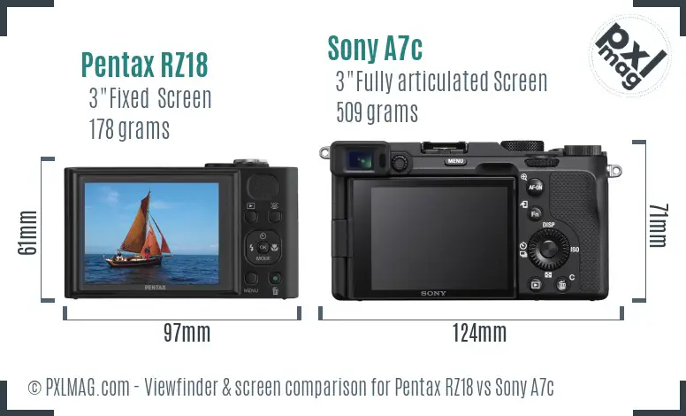 Pentax RZ18 vs Sony A7c Screen and Viewfinder comparison
