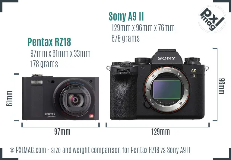 Pentax RZ18 vs Sony A9 II size comparison