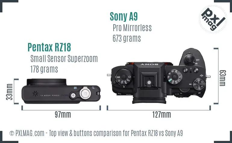 Pentax RZ18 vs Sony A9 top view buttons comparison