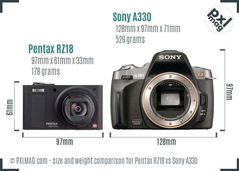 Pentax RZ18 vs Sony A330 size comparison Pentax RZ18 vs Sony A330 size comparison