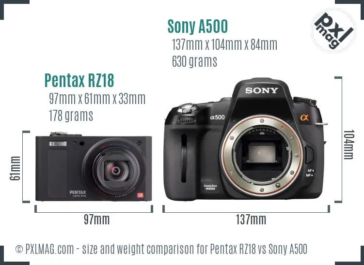Pentax RZ18 vs Sony A500 size comparison Pentax RZ18 vs Sony A500 size comparison