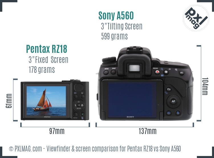 Pentax RZ18 vs Sony A560 Screen and Viewfinder comparison