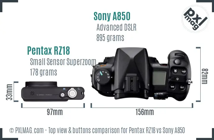 Pentax RZ18 vs Sony A850 top view buttons comparison