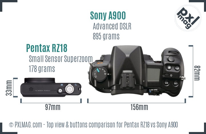 Pentax RZ18 vs Sony A900 top view buttons comparison