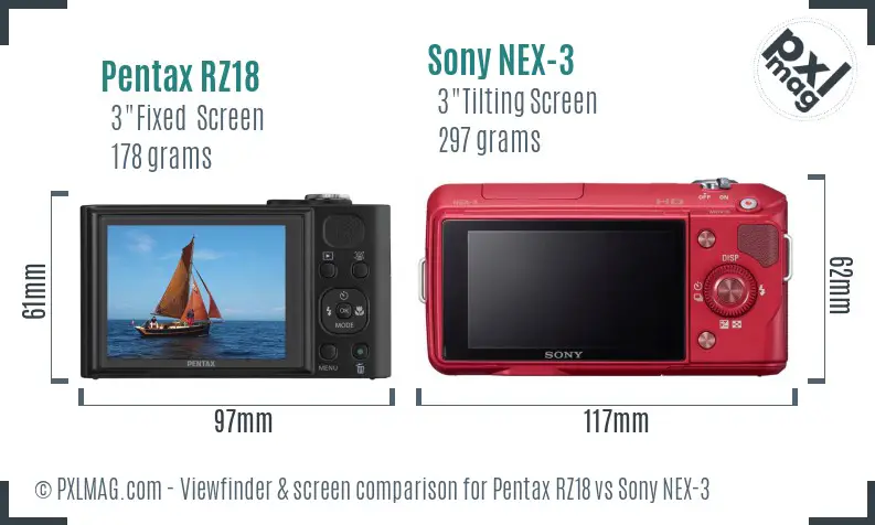 Pentax RZ18 vs Sony NEX-3 Screen and Viewfinder comparison