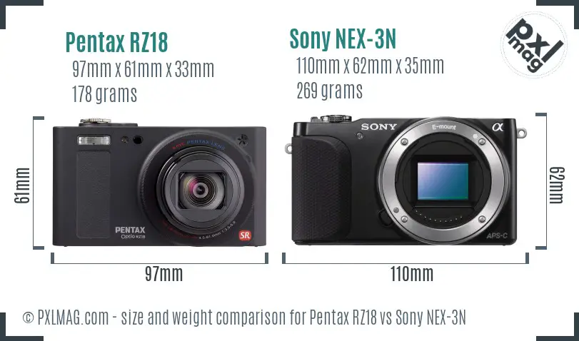 Pentax RZ18 vs Sony NEX-3N size comparison