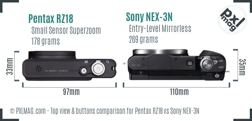 Pentax RZ18 vs Sony NEX-3N top view buttons comparison