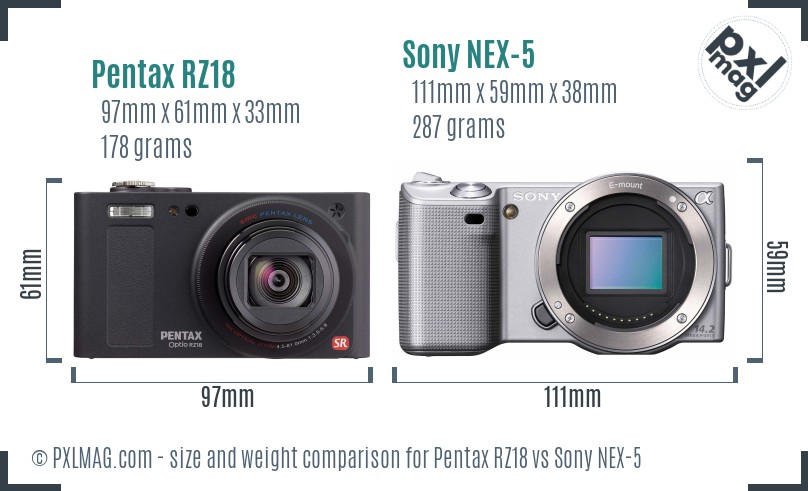 Pentax RZ18 vs Sony NEX-5 size comparison Pentax RZ18 vs Sony NEX-5 size comparison