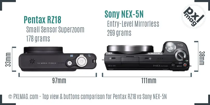 Pentax RZ18 vs Sony NEX-5N top view buttons comparison