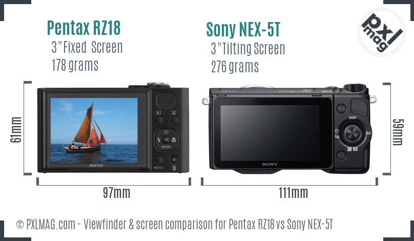 Pentax RZ18 vs Sony NEX-5T Screen and Viewfinder comparison