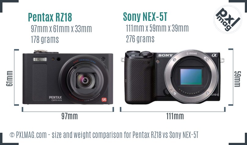 Pentax RZ18 vs Sony NEX-5T size comparison