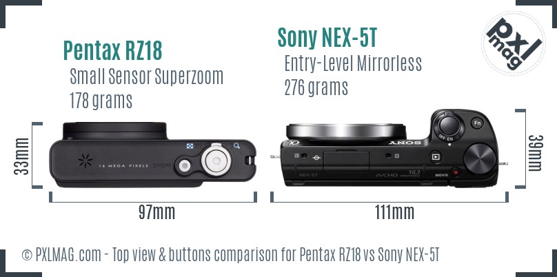 Pentax RZ18 vs Sony NEX-5T top view buttons comparison