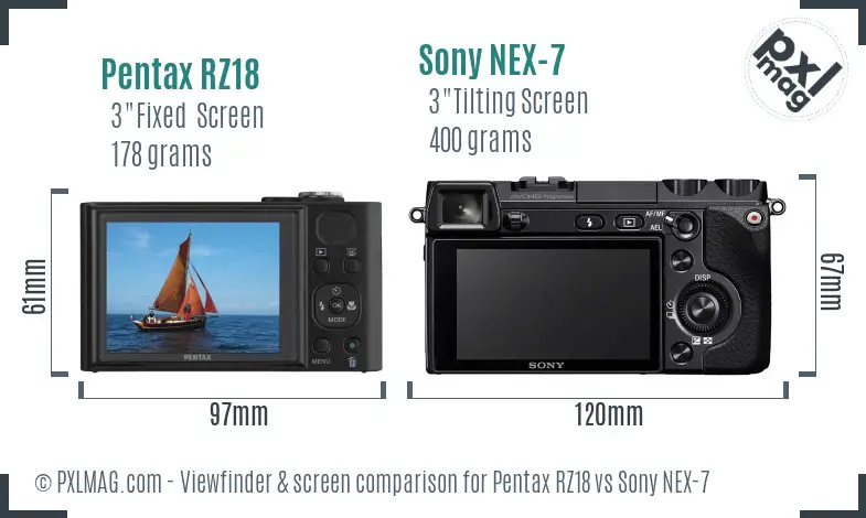 Pentax RZ18 vs Sony NEX-7 Screen and Viewfinder comparison
