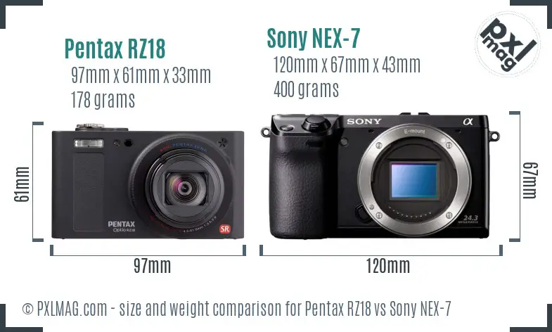 Pentax RZ18 vs Sony NEX-7 size comparison