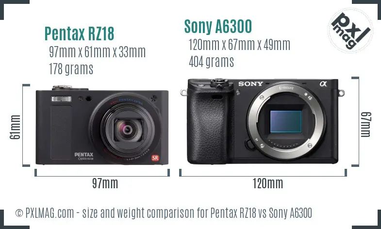 Pentax RZ18 vs Sony A6300 size comparison