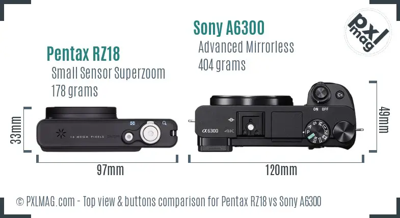 Pentax RZ18 vs Sony A6300 top view buttons comparison