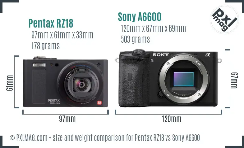 Pentax RZ18 vs Sony A6600 size comparison