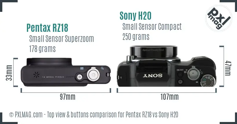 Pentax RZ18 vs Sony H20 top view buttons comparison