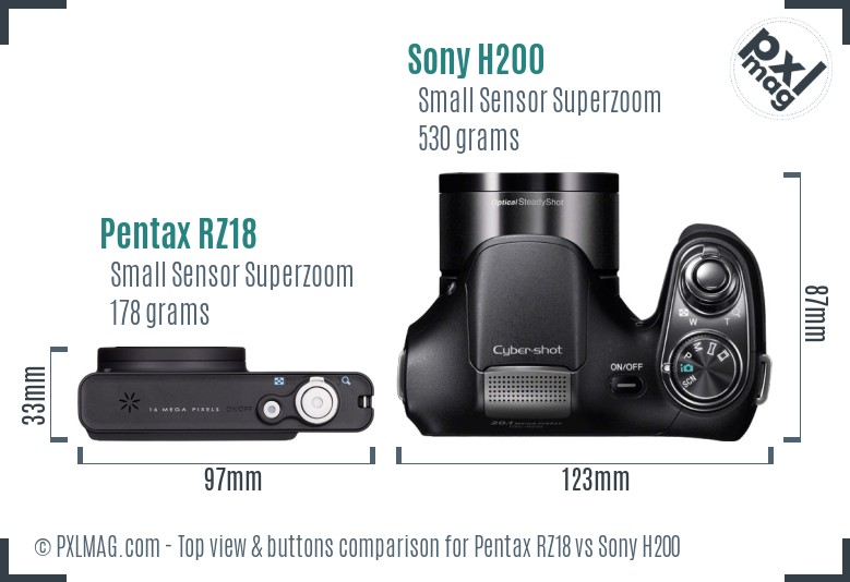 Pentax RZ18 vs Sony H200 top view buttons comparison