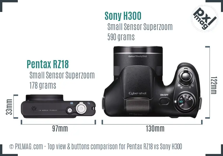 Pentax RZ18 vs Sony H300 top view buttons comparison