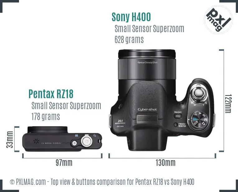 Pentax RZ18 vs Sony H400 top view buttons comparison
