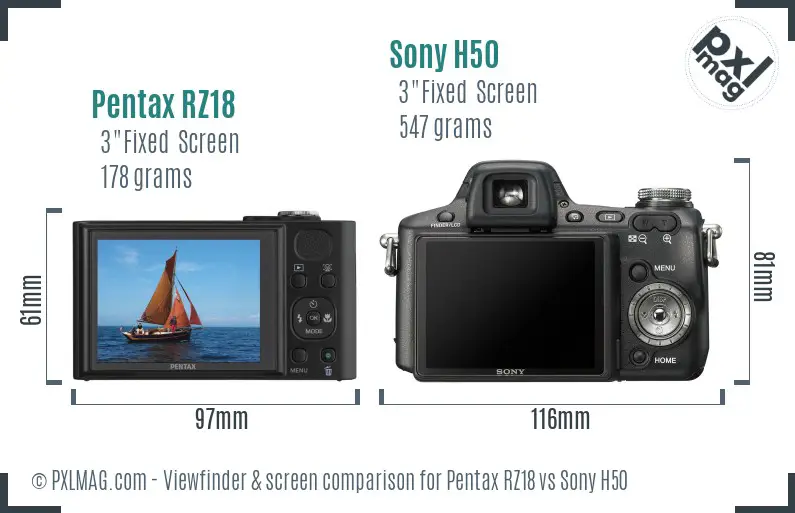 Pentax RZ18 vs Sony H50 Screen and Viewfinder comparison