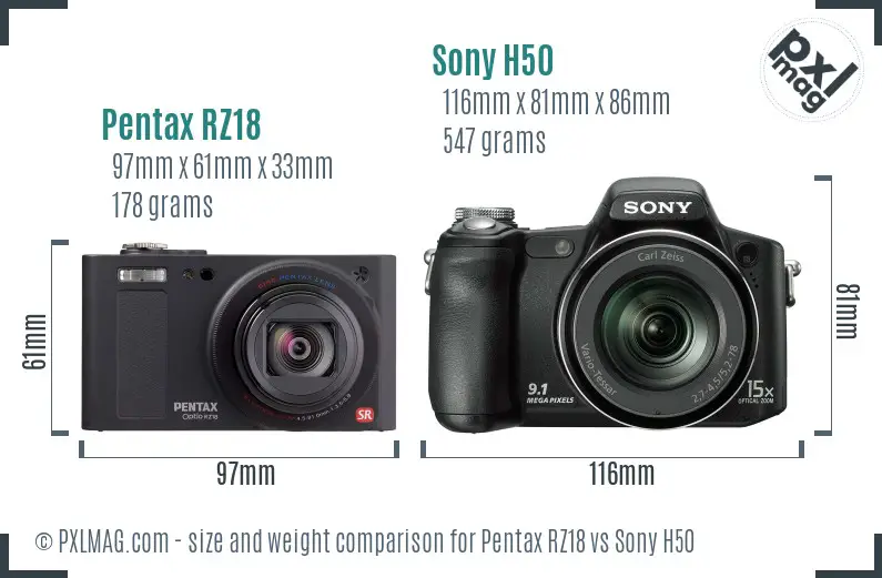 Pentax RZ18 vs Sony H50 size comparison