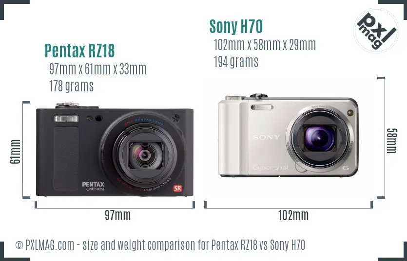Pentax RZ18 vs Sony H70 size comparison