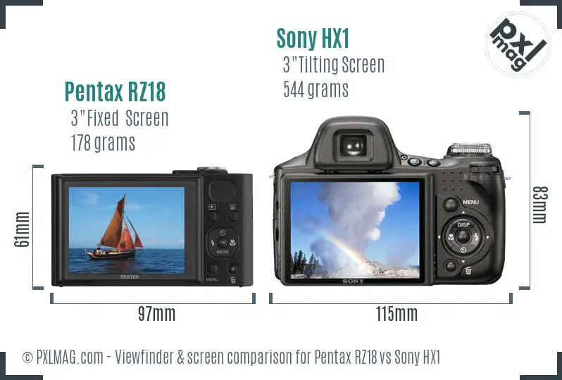 Pentax RZ18 vs Sony HX1 Screen and Viewfinder comparison