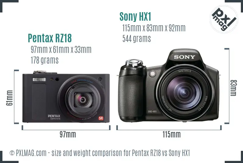 Pentax RZ18 vs Sony HX1 size comparison