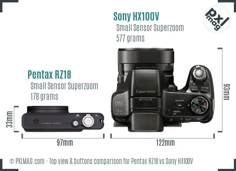 Pentax RZ18 vs Sony HX100V top view buttons comparison