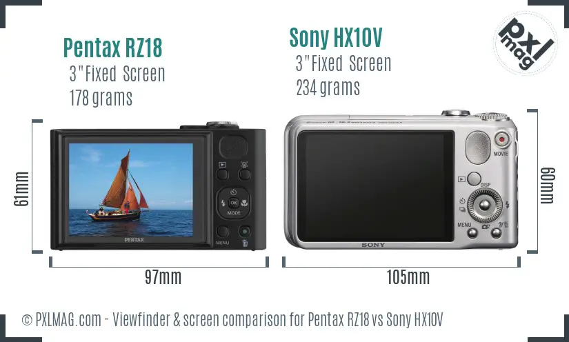 Pentax RZ18 vs Sony HX10V Screen and Viewfinder comparison