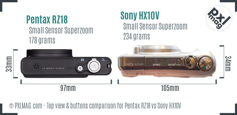Pentax RZ18 vs Sony HX10V top view buttons comparison