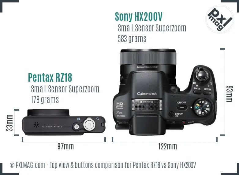 Pentax RZ18 vs Sony HX200V top view buttons comparison