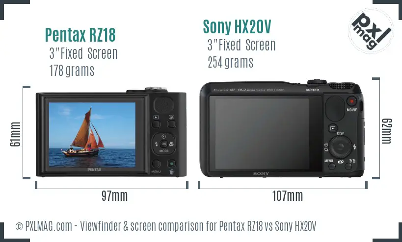 Pentax RZ18 vs Sony HX20V Screen and Viewfinder comparison Pentax RZ18 vs Sony HX20V Screen and Viewfinder comparison