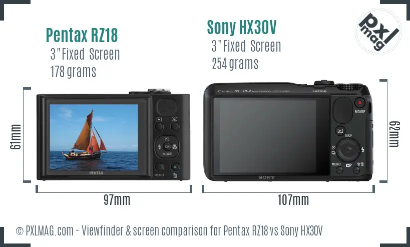 Pentax RZ18 vs Sony HX30V Screen and Viewfinder comparison