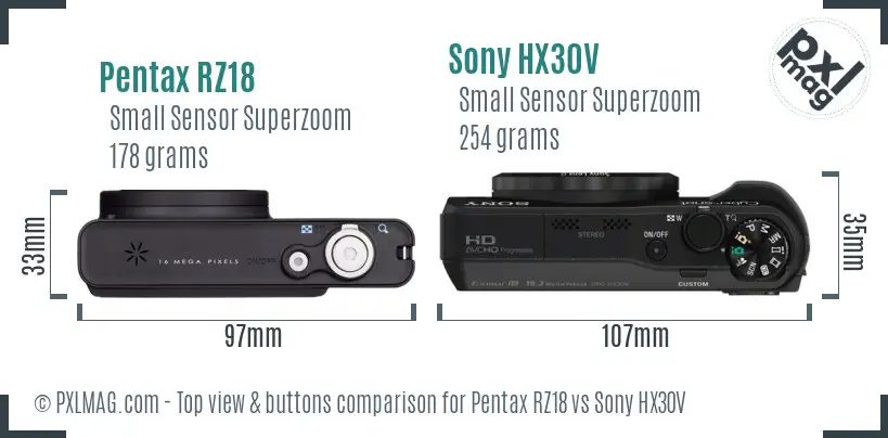 Pentax RZ18 vs Sony HX30V top view buttons comparison