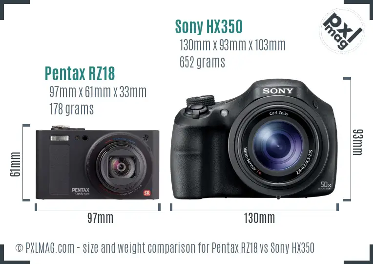 Pentax RZ18 vs Sony HX350 size comparison