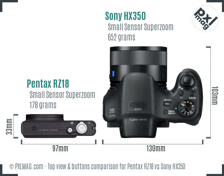 Pentax RZ18 vs Sony HX350 top view buttons comparison